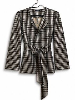 Josie Natori | NWT Tan Black Woven Metal Belted Kimono Style Jacket M MSRP $795